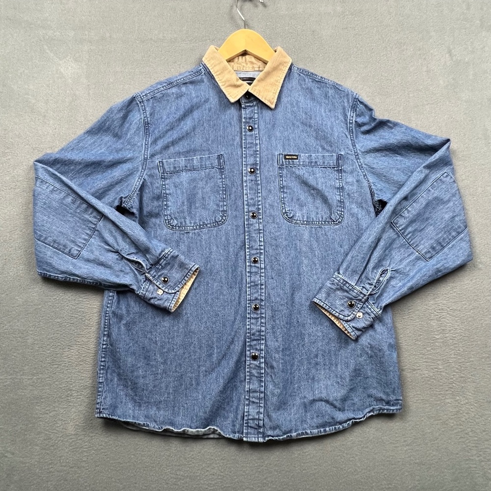 Brixton Shirt Mens Medium Blue Denim Relaxed Fit Pearl Snap Button Up Adult